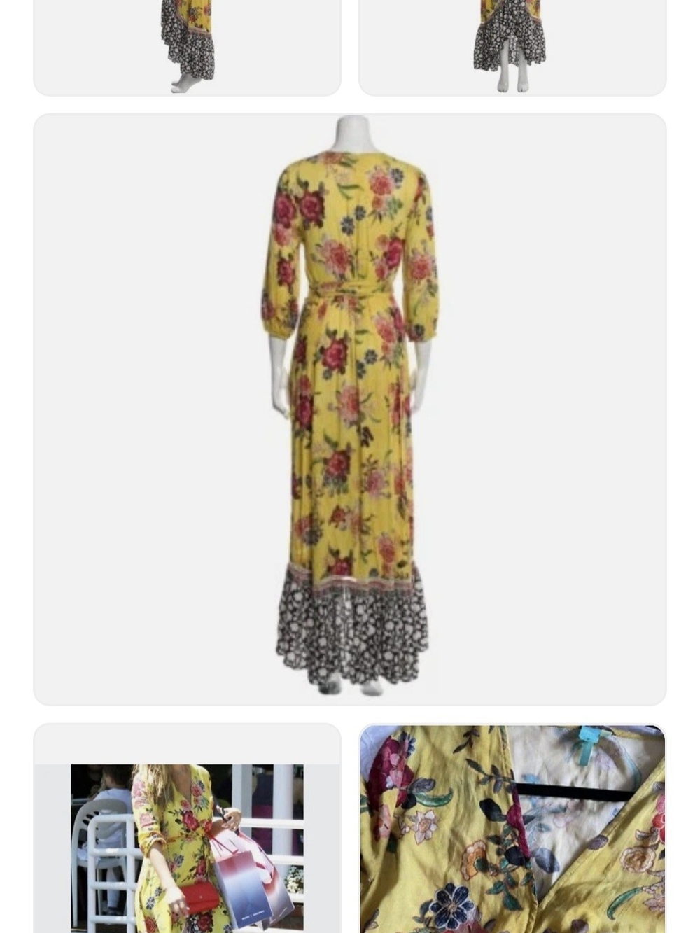 Anthropologie Yellow Floral Maxi Dress with Black Floral Border